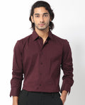 Rare Rabbit Men's Benedict Maroon Cotton Plain Regular Fit Full Sleeve Collared Shirt