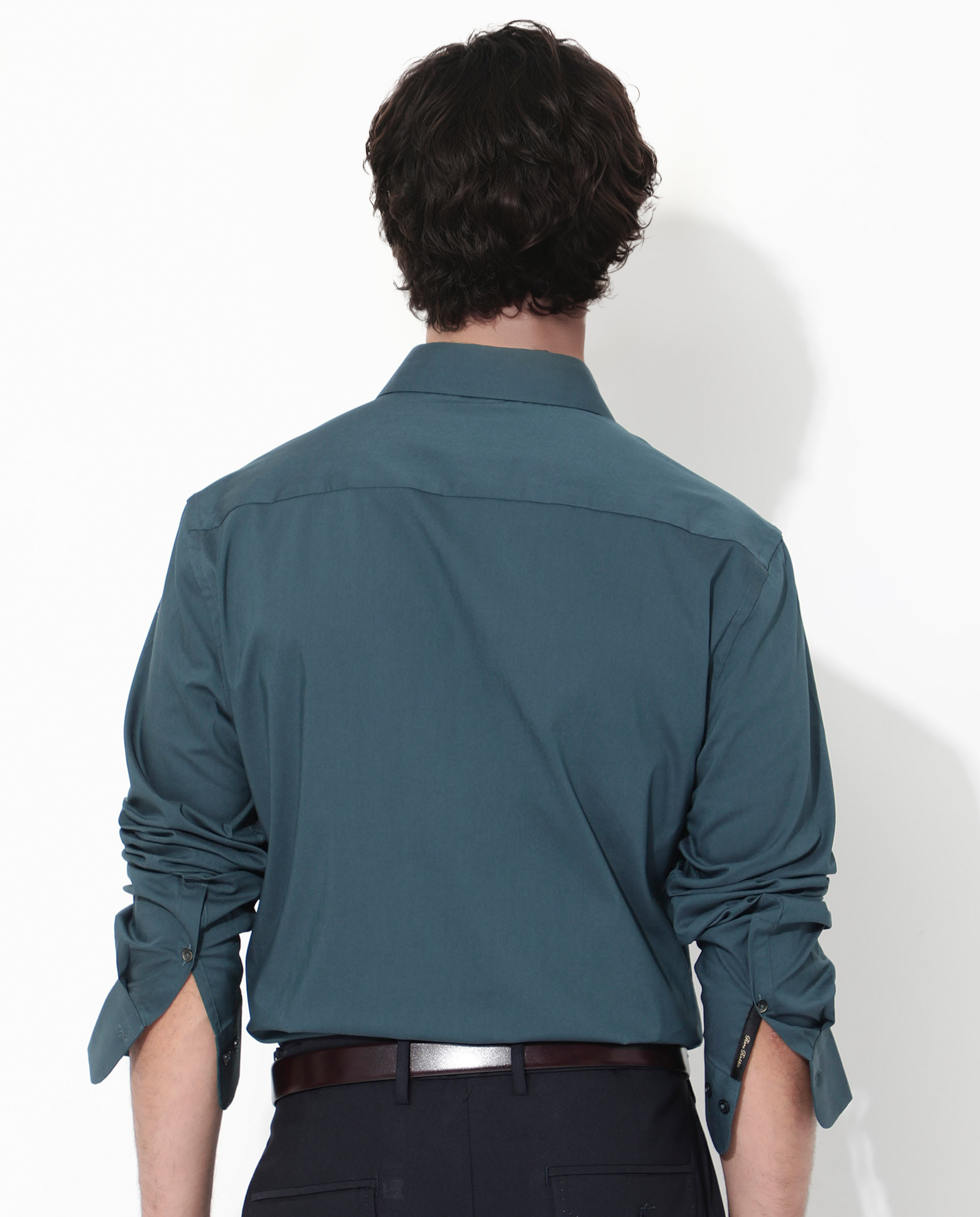 Rare Rabbit Men's Bendict Dark Teal Cotton Plain Regular Fit Full Sleeve Collared Shirt