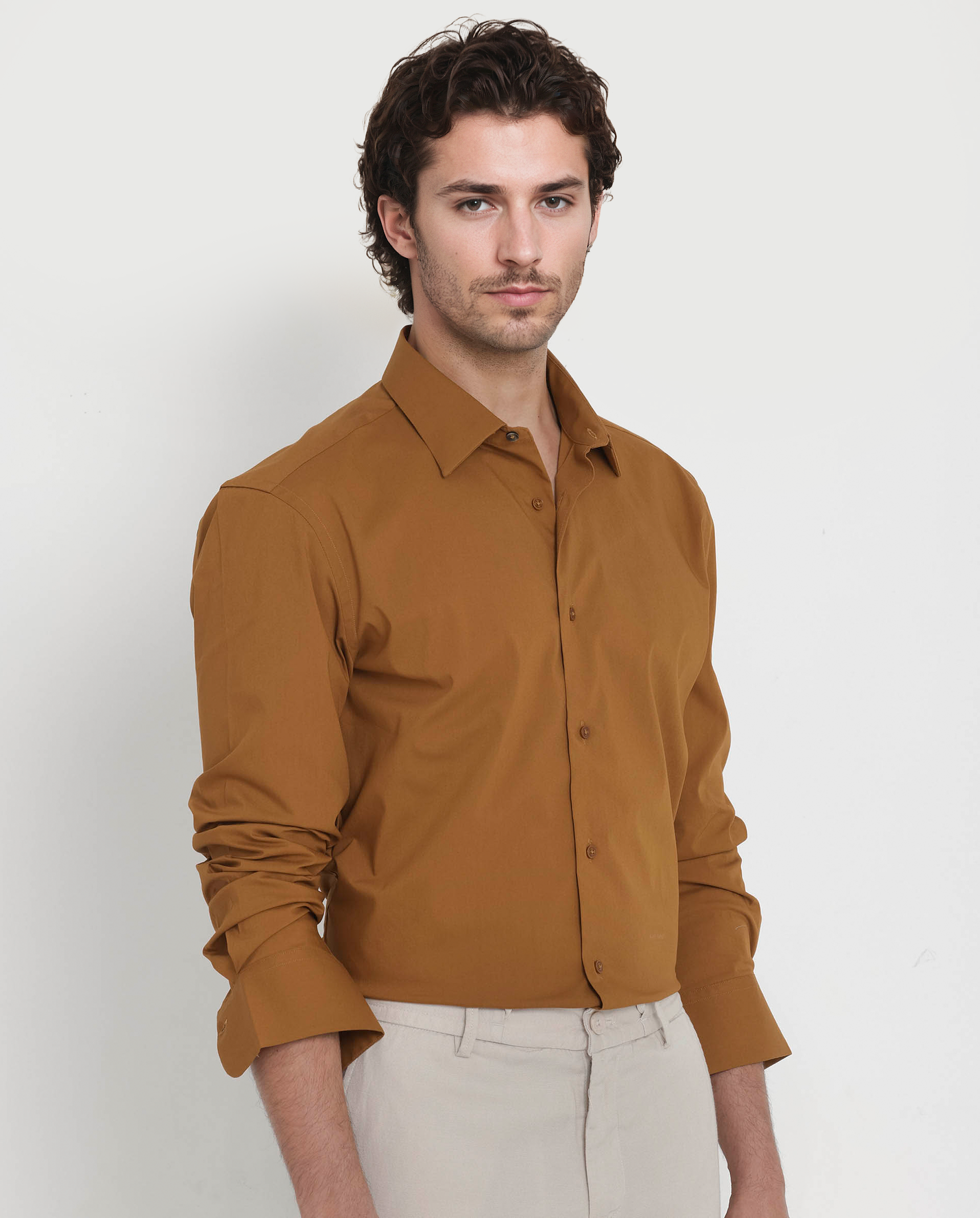 Rare Rabbit Men's Bendict Mustard Cotton Plain Regular Fit Full Sleeve Collared Shirt