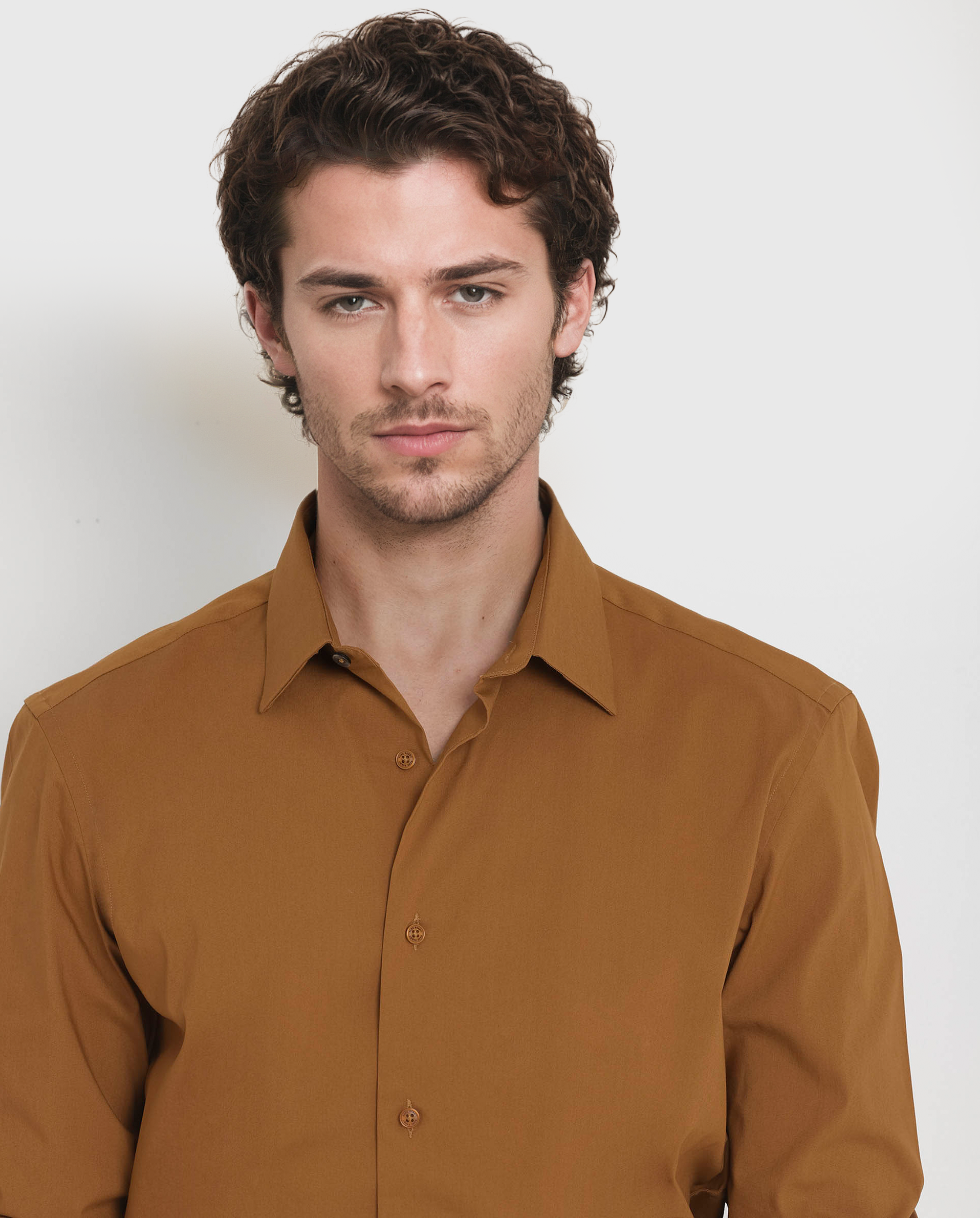 Rare Rabbit Men's Bendict Mustard Cotton Plain Regular Fit Full Sleeve Collared Shirt