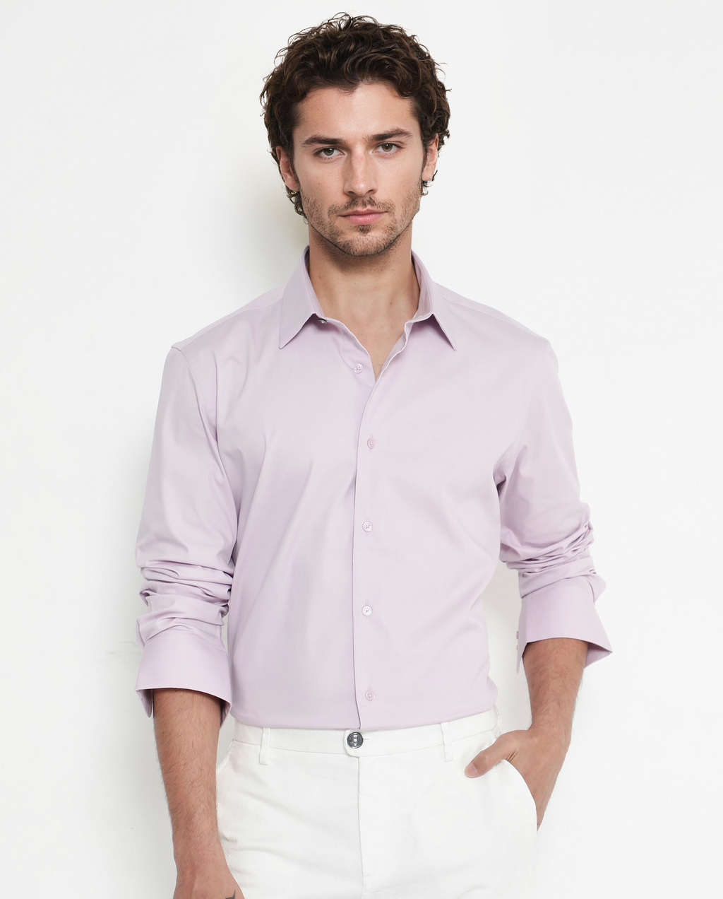 Rare Rabbit Men's Bendict Pastel Pink Cotton Plain Regular Fit Full Sleeve Collared Shirt