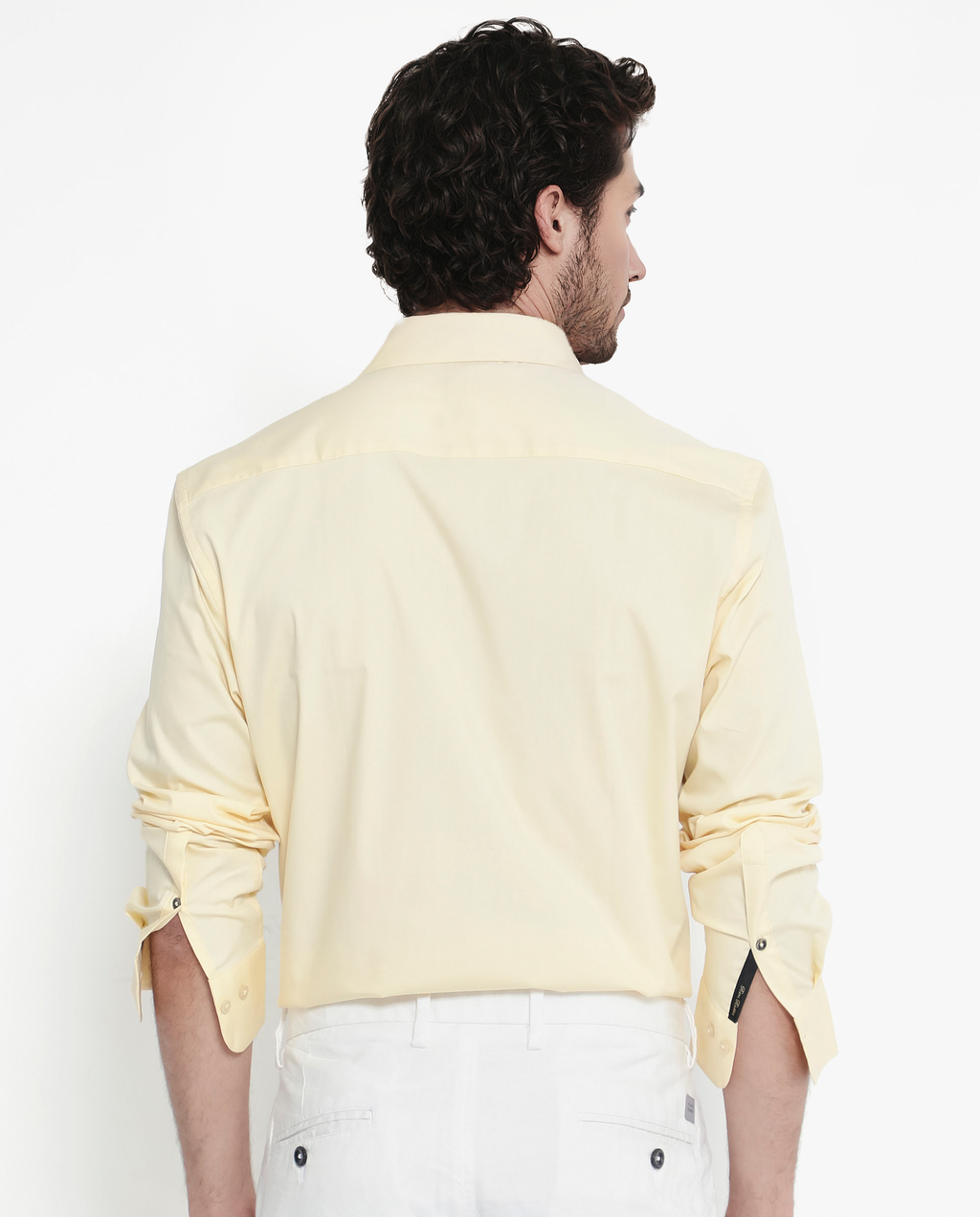 Rare Rabbit Men's Bendict Pastel Yellow Cotton Plain Regular Fit Full Sleeve Collared Shirt