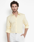 Rare Rabbit Men's Bendict Pastel Yellow Cotton Plain Regular Fit Full Sleeve Collared Shirt