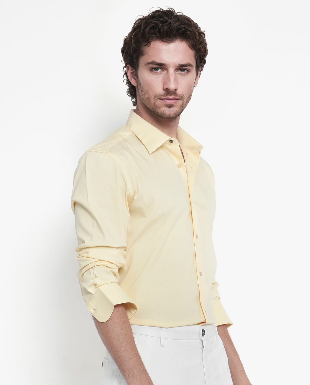 Rare Rabbit Men's Bendict Pastel Yellow Cotton Plain Regular Fit Full Sleeve Collared Shirt