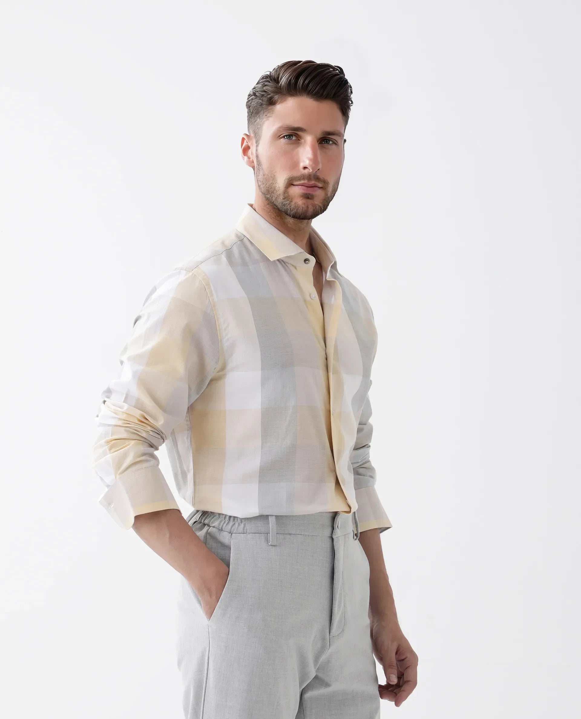 Rare Rabbit Men's Bene Multi Cotton Checked Print Regular Fit Full Sleeve Collared Shirt