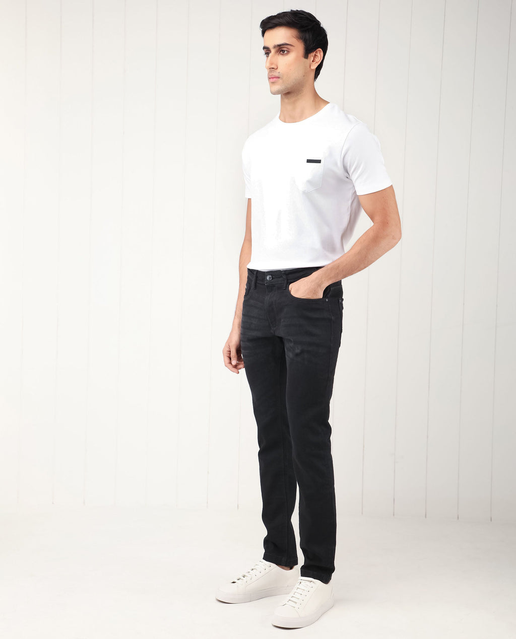 Rare Rabbit Men's Benoit Black Cotton Plain Hawk Slim Fit Jeans