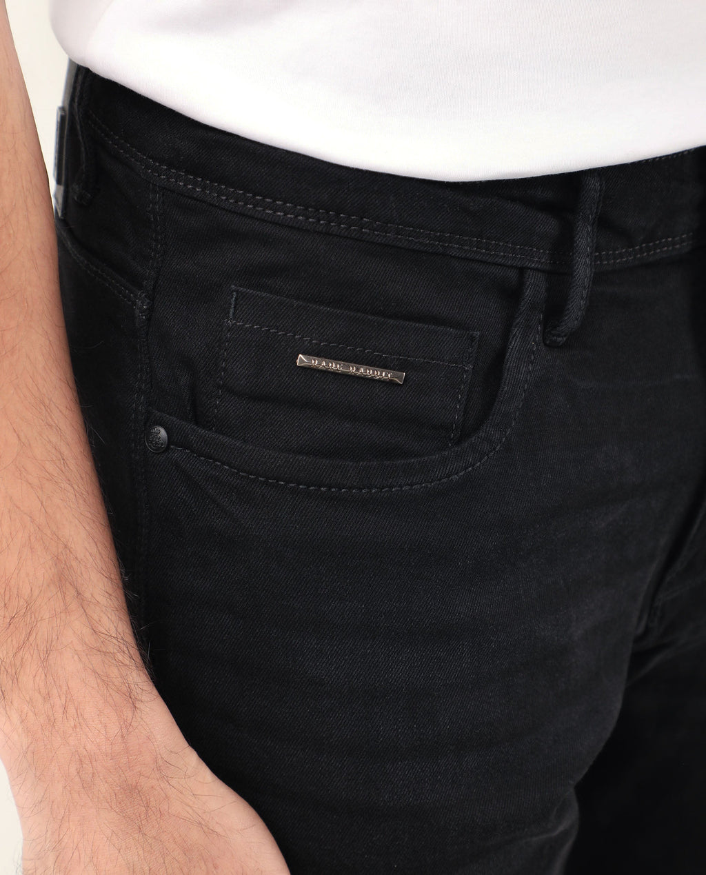 Rare Rabbit Men's Benoit Black Cotton Plain Hawk Slim Fit Jeans
