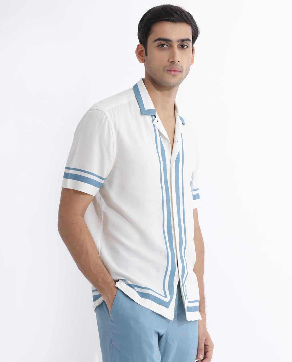 Rare Rabbit Men's Bluna Off White Viscose Floral Print Regular Fit Half Sleeve Cuban Collar Shirt