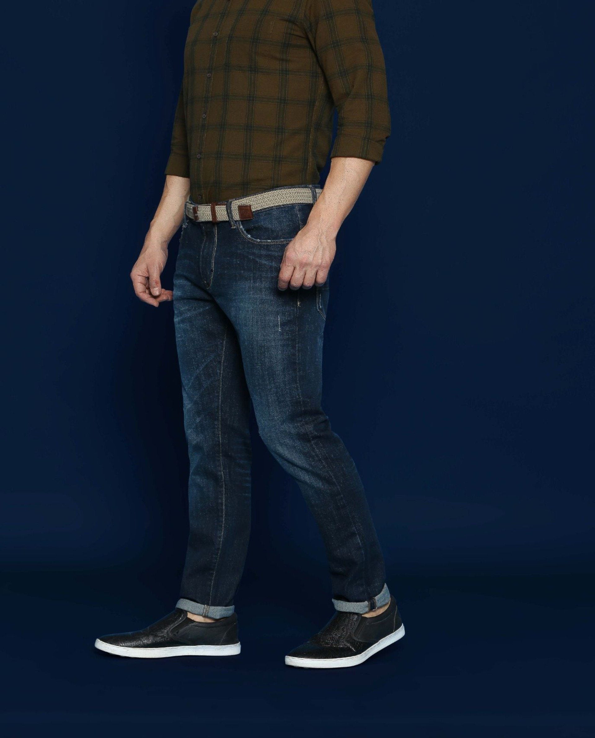 Rare Rabbit Men's Bob Blue Plain Morris Regular Fit Jeans
