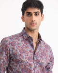 Rare Rabbit Men's Boltonn Purple Cotton Floral Print Regular Fit Full Sleeve Collared Shirt