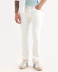 Rare Rabbit Men's Bone Whtie Cotton Blend Fabric Hawk Slim Plain Jeans