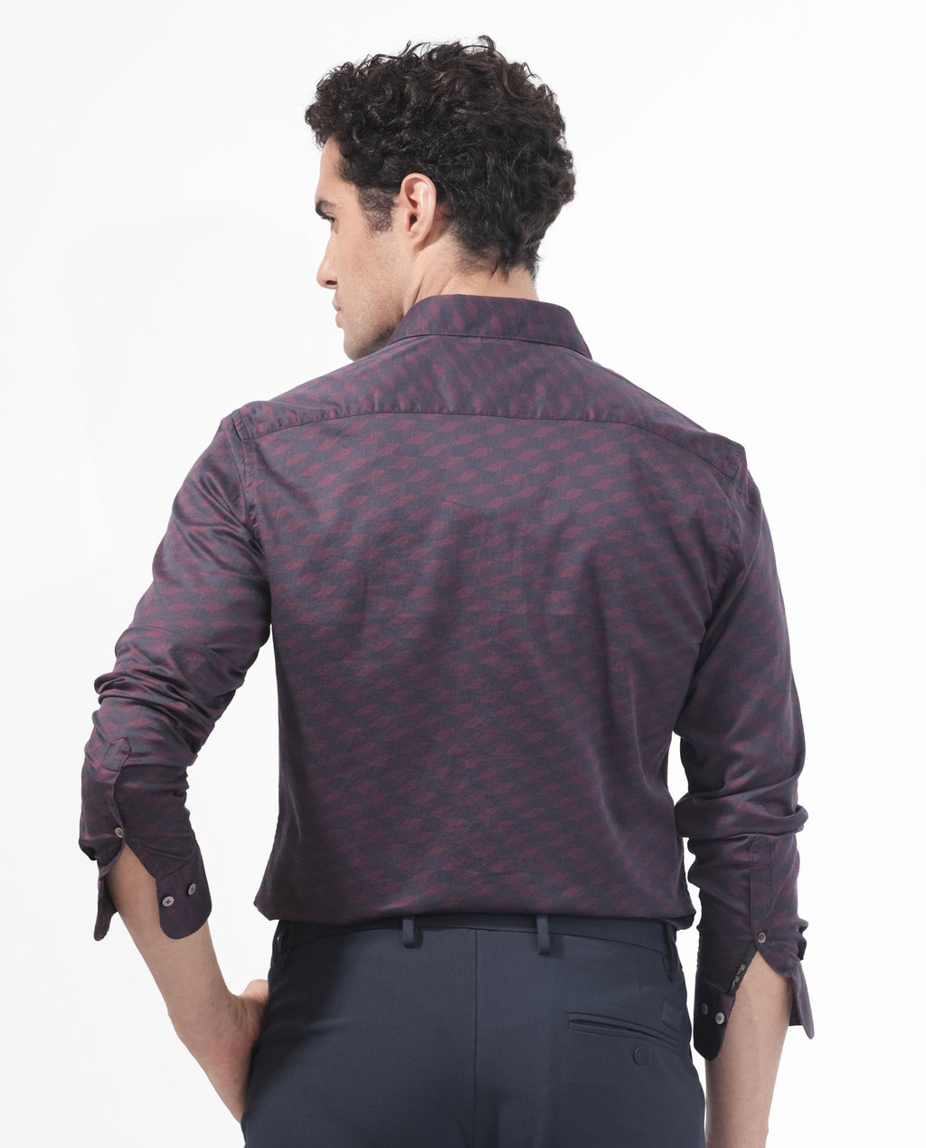 Rare Rabbit Men's Botcheyy Maroon Cotton Geometric Print Regular Fit Full Sleeve Collared Shirt