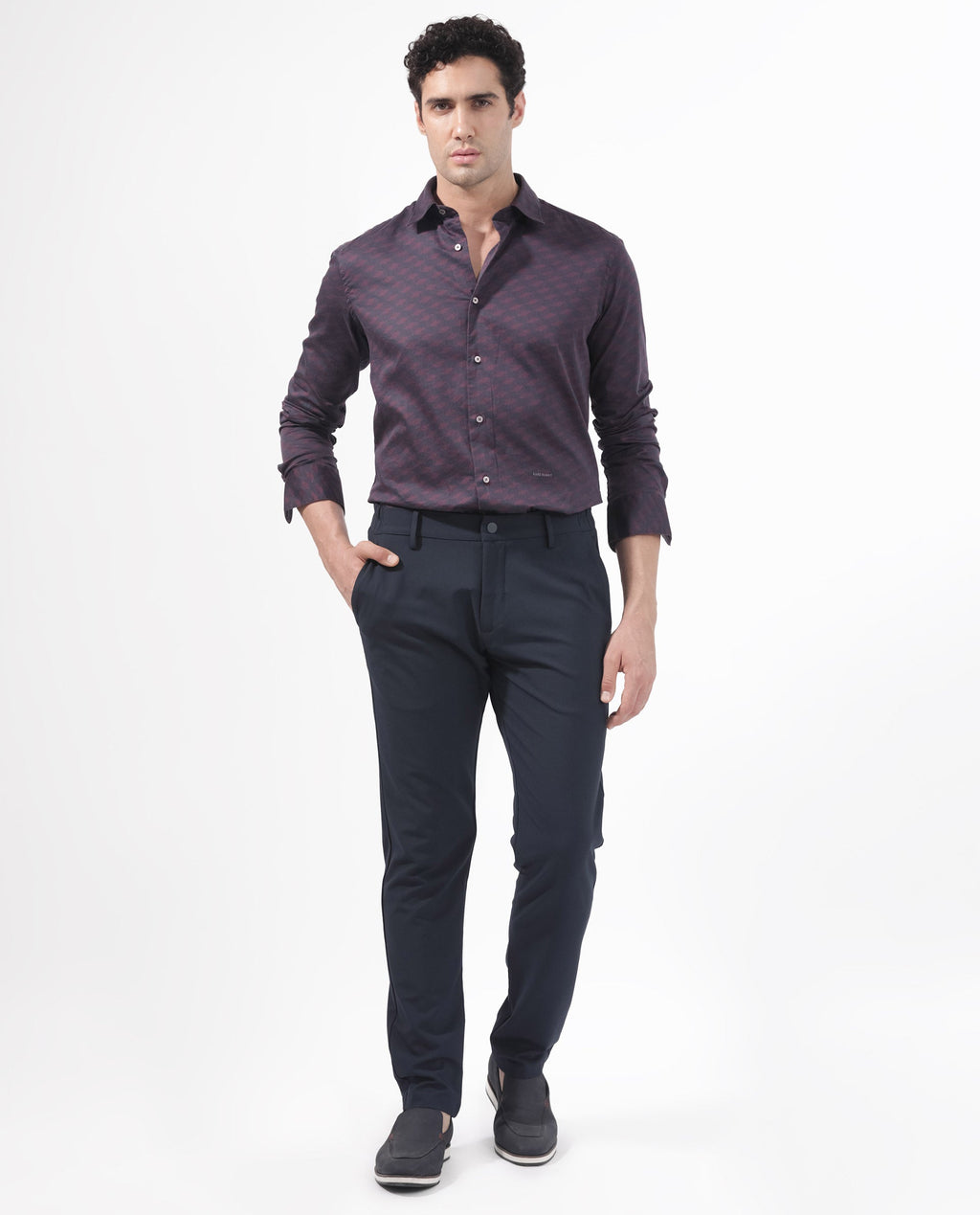 Rare Rabbit Men's Botcheyy Maroon Cotton Geometric Print Regular Fit Full Sleeve Collared Shirt