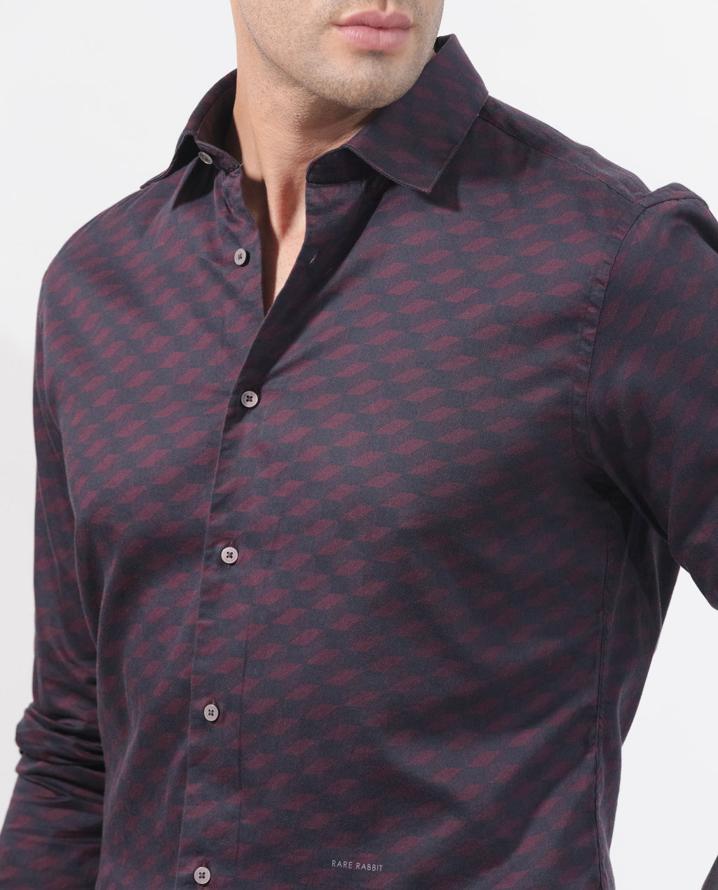 Rare Rabbit Men's Botcheyy Maroon Cotton Geometric Print Regular Fit Full Sleeve Collared Shirt