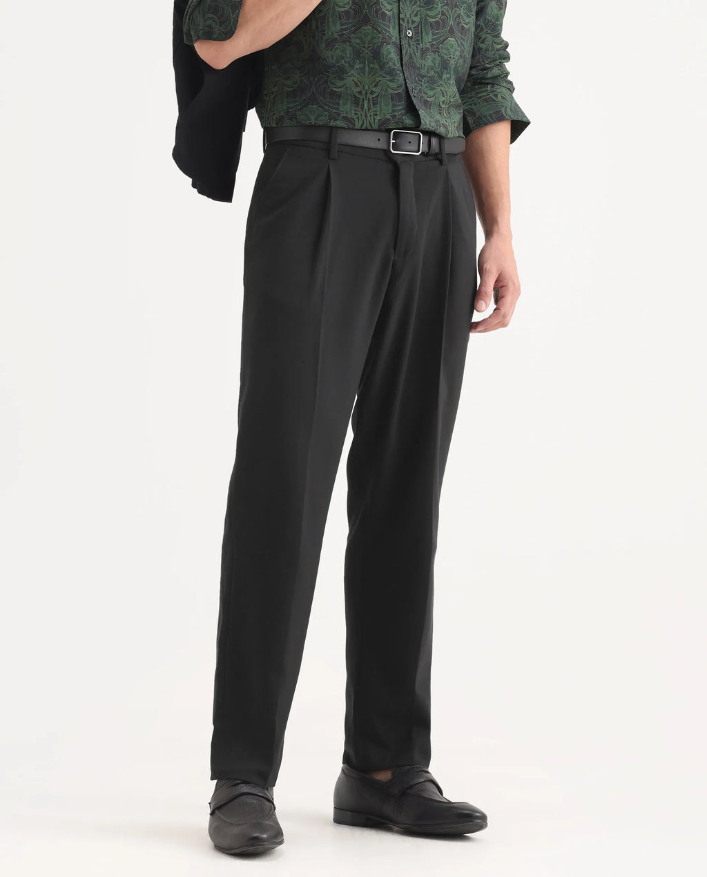 Rare Rabbit Men's Branter Black Polyester Plain Relaxed Fit Trouser