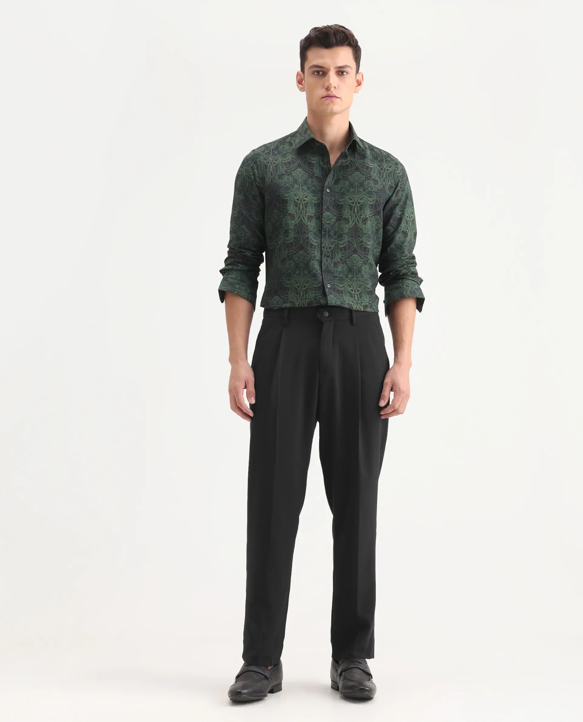 Rare Rabbit Men's Branter Black Polyester Plain Relaxed Fit Trouser