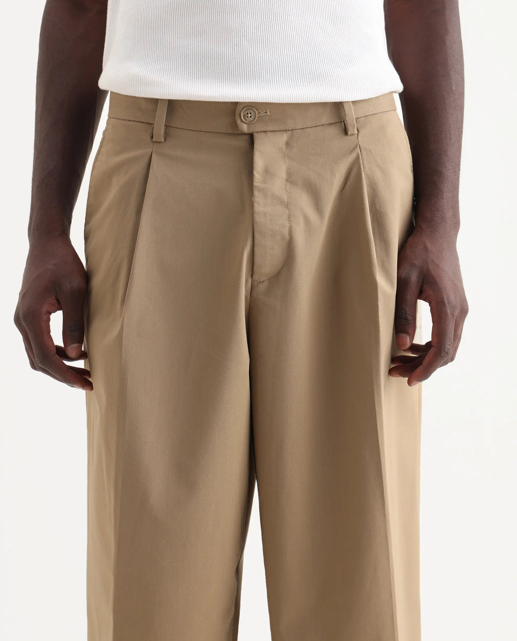 Rare Rabbit Men's Brelint Khaki Linen Blend Plain Relaxed Fit Trouser