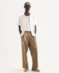 Rare Rabbit Men's Brelint Khaki Linen Blend Plain Relaxed Fit Trouser