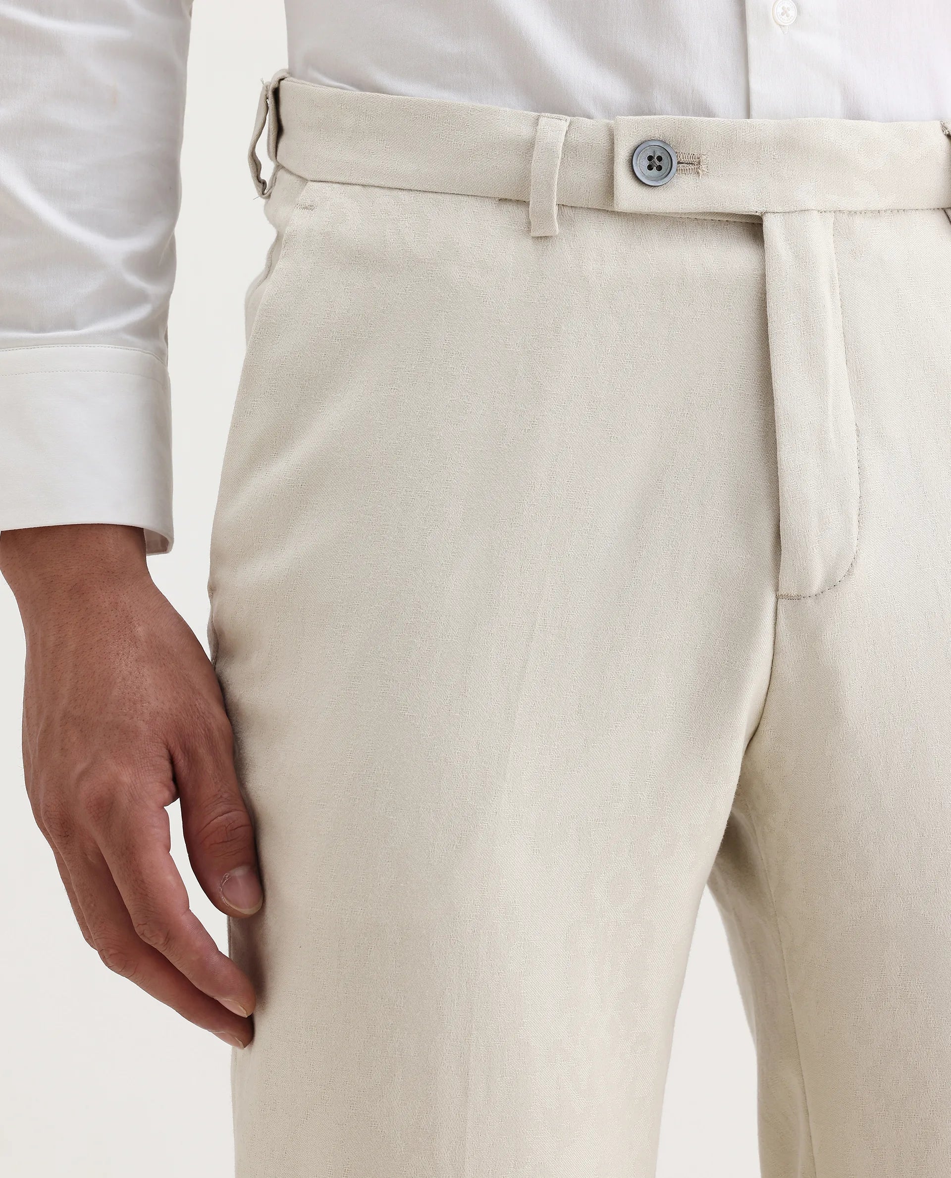 Rare Rabbit Men's Bristol Beige Jacquard Regular Fit Trouser