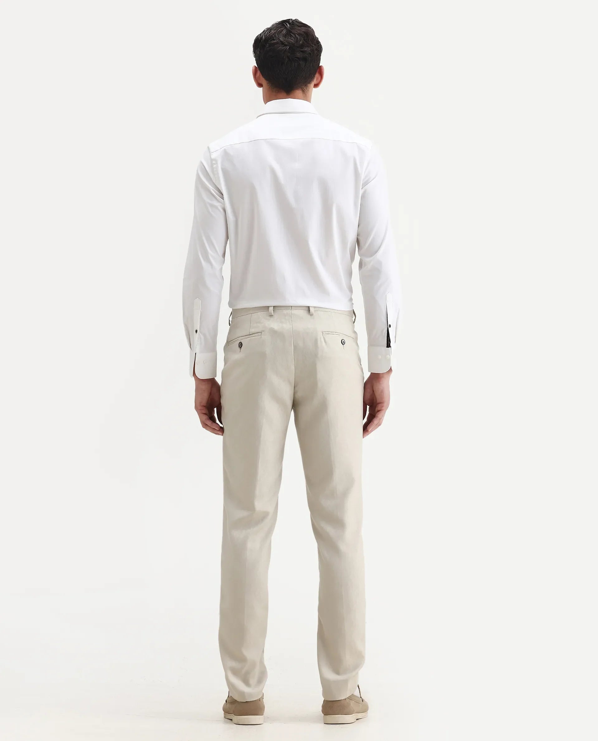 Rare Rabbit Men's Bristol Beige Jacquard Regular Fit Trouser