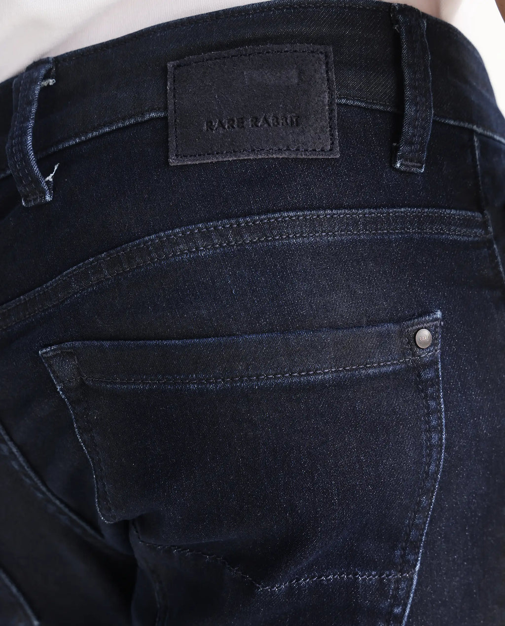 Rare Rabbit Men's Burd Blue Cotton Plain Hawk Slim Fit Jeans