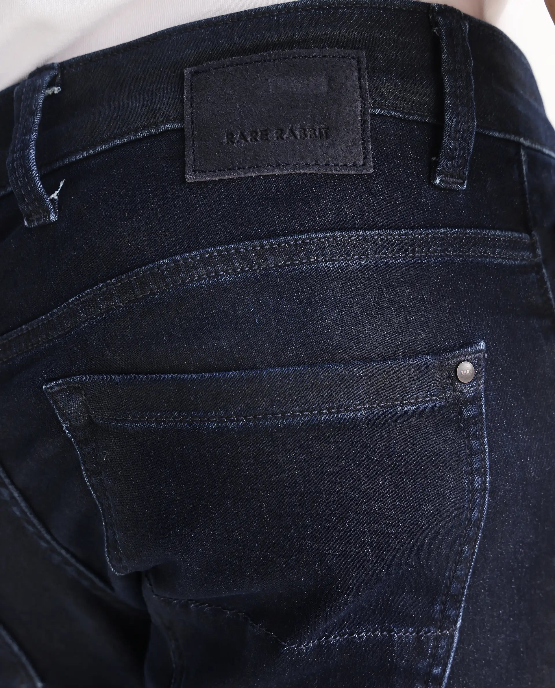 Rare Rabbit Men's Burd Blue Cotton Plain Hawk Slim Fit Jeans