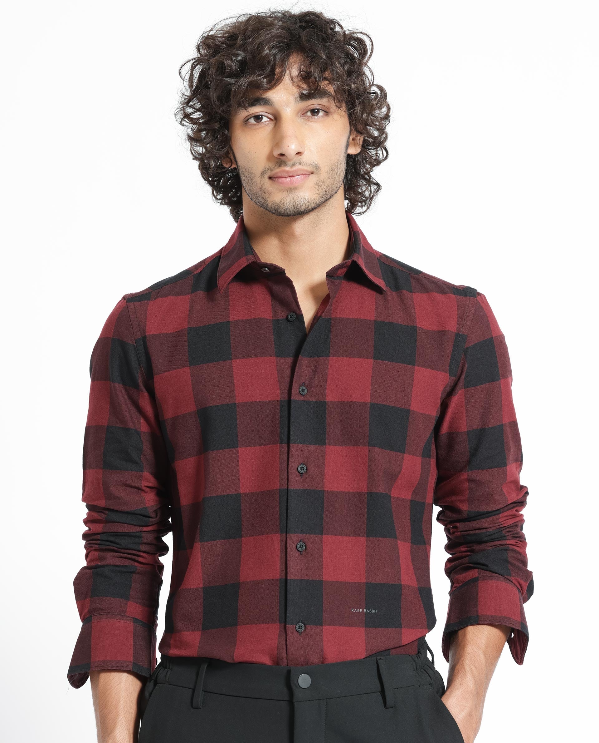 Rare Rabbit Men's Byre Multi Cotton Checked Print Regular Fit Full Sleeve Collared Shirt