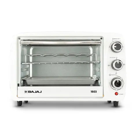 Bajaj 1603T 16 Litres Oven Toaster Grill (16L OTG) With Baking & Grilling Accessories 1200 W Oven For Kitchen With Transparent Glass Door White