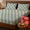 200 TC 100% Cotton Bedsheet Set in Gift Box - Floralbell Blue