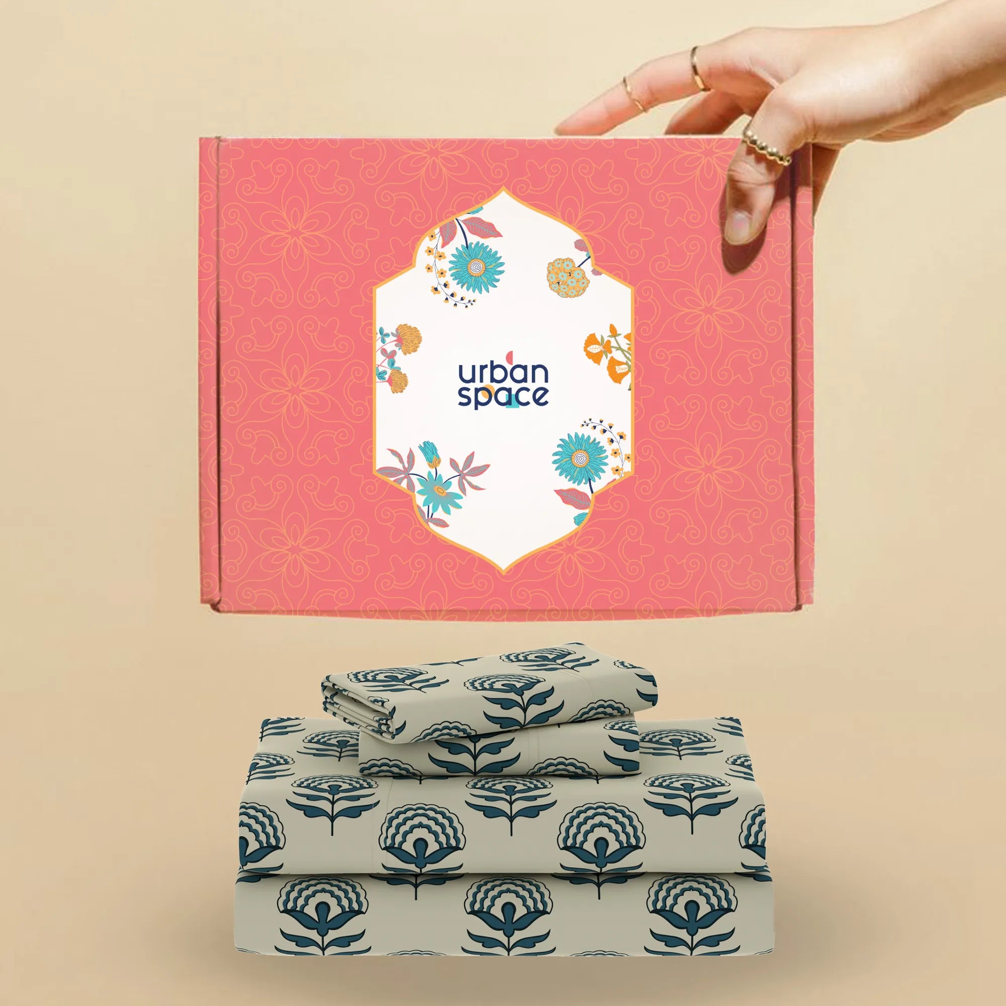 200 TC 100% Cotton Bedsheet Set in Gift Box - Floralbell Blue