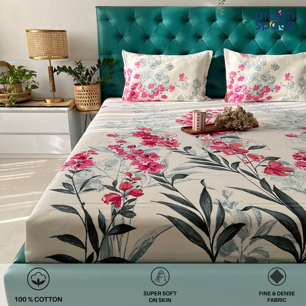 200 TC 100% Cotton Bedsheet Set in Gift Box - Majestic Pink