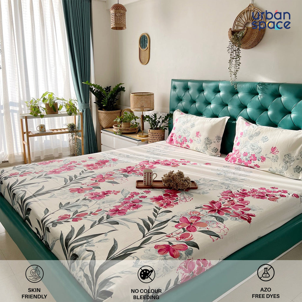 200 TC 100% Cotton Bedsheet Set in Gift Box - Majestic Pink