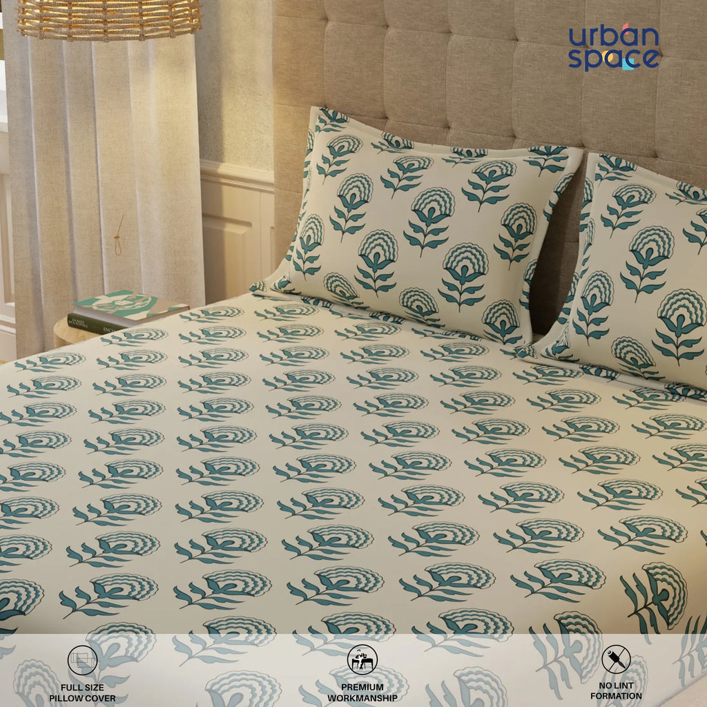 200 TC 100% Cotton Bedsheet Set in Gift Box - Floralbell Blue