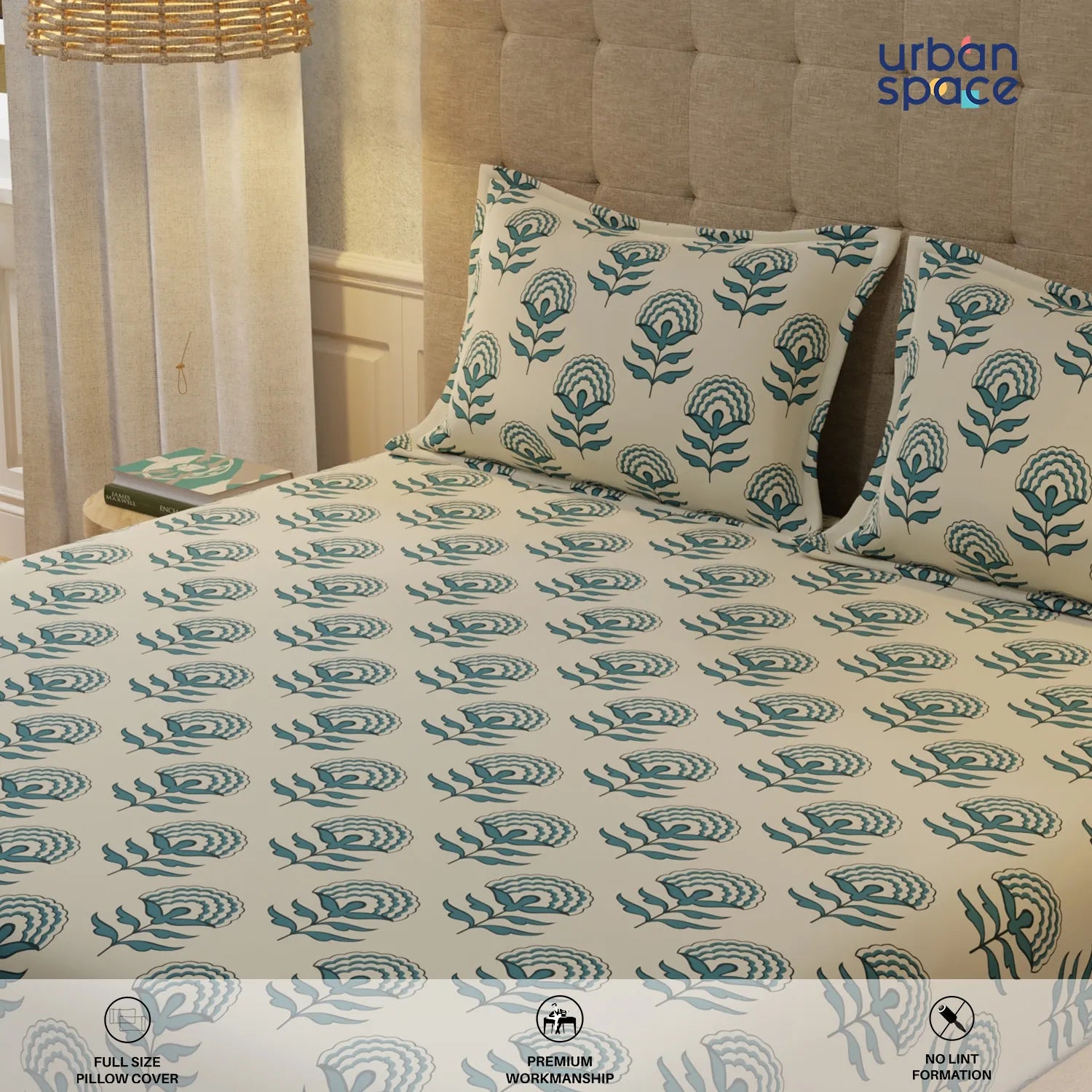 200 TC 100% Cotton Bedsheet Set in Gift Box - Floralbell Blue