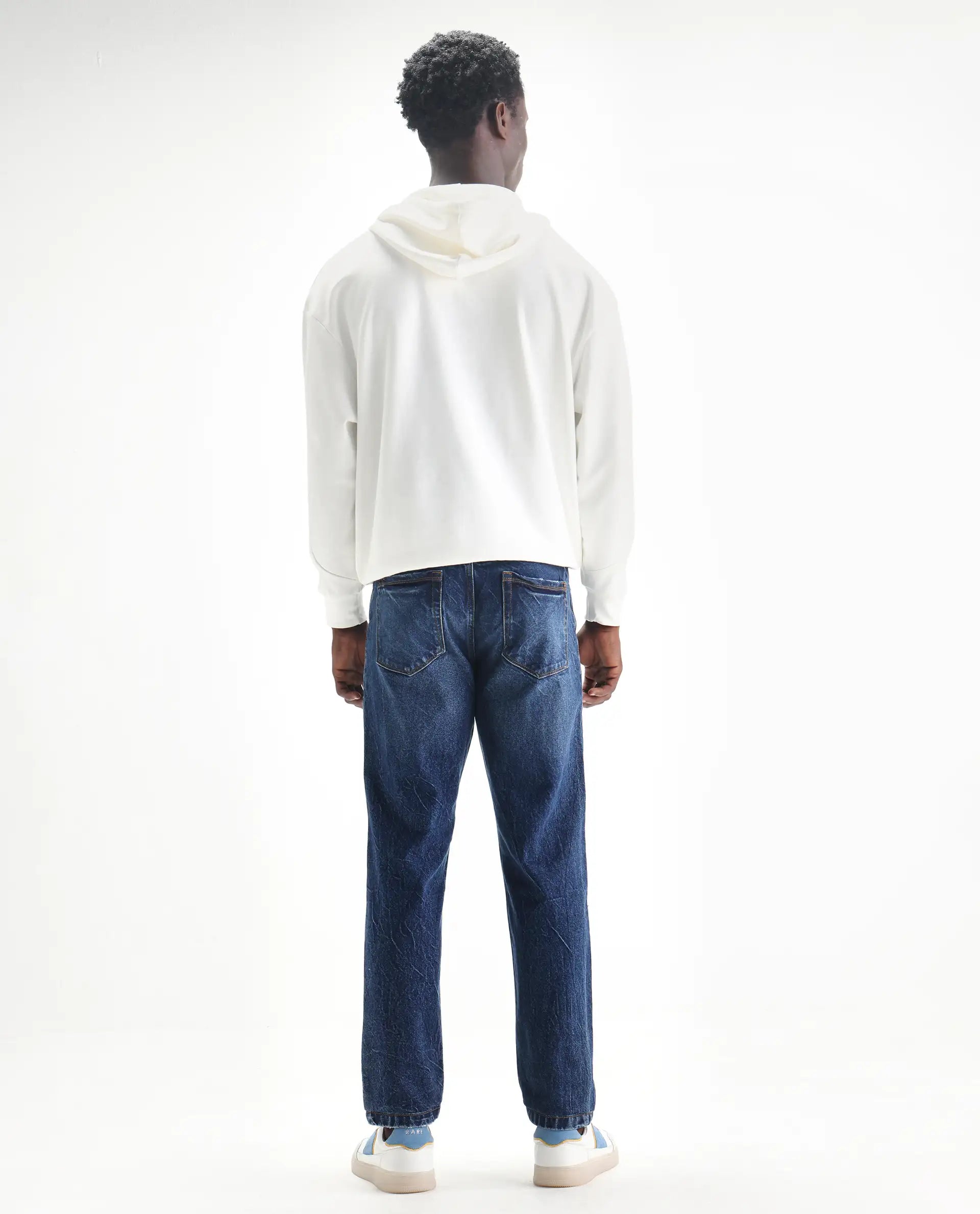 Rare Rabbit Mens Callip Blue Cotton Mid Wash Regular Fit Jeans