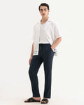 Rare Rabbit Men's Canal Navy Cotton Striped Print Regular Fit Trouser
