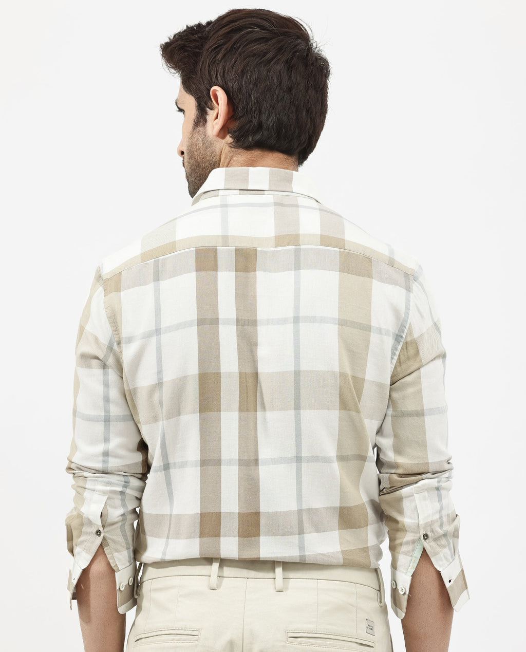 Rare Rabbit Men's Cavours Beige Cotton Checked Print Regular Fit Full Sleeve Collared Shirt