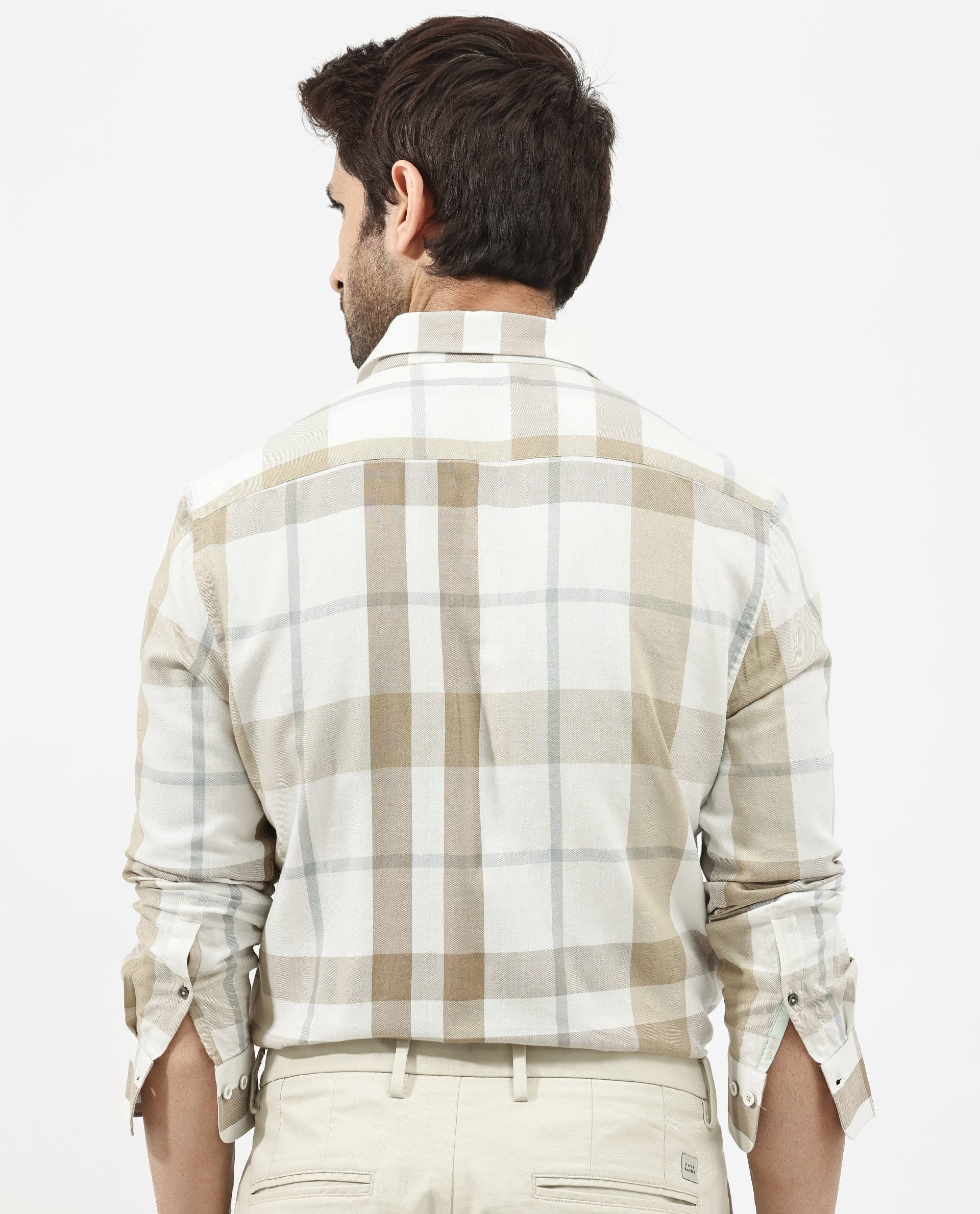 Rare Rabbit Men's Cavours Beige Cotton Checked Print Regular Fit Full Sleeve Collared Shirt