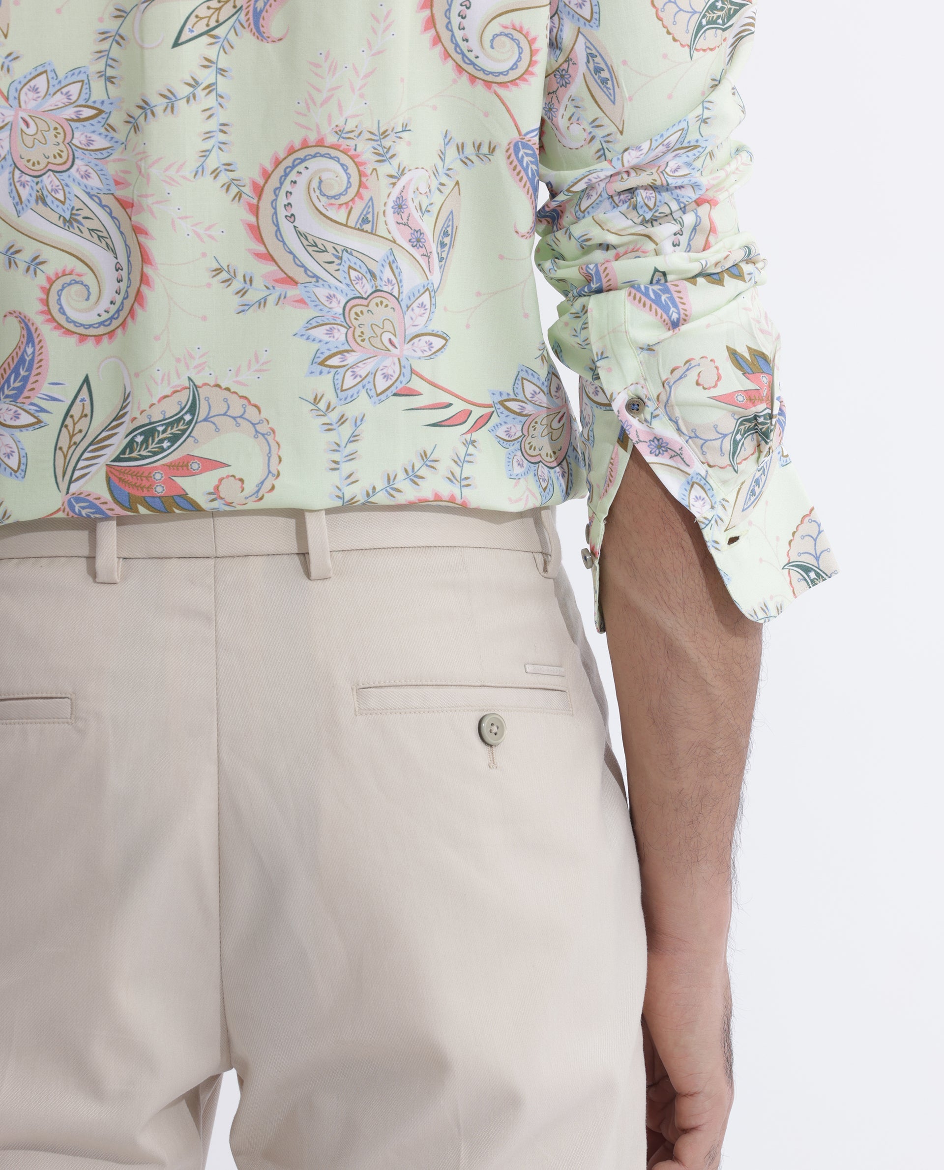 Rare Rabbit Men's Cecilia Green Viscose Paisley Print Regular Fit Full Sleeve Collared Shirt