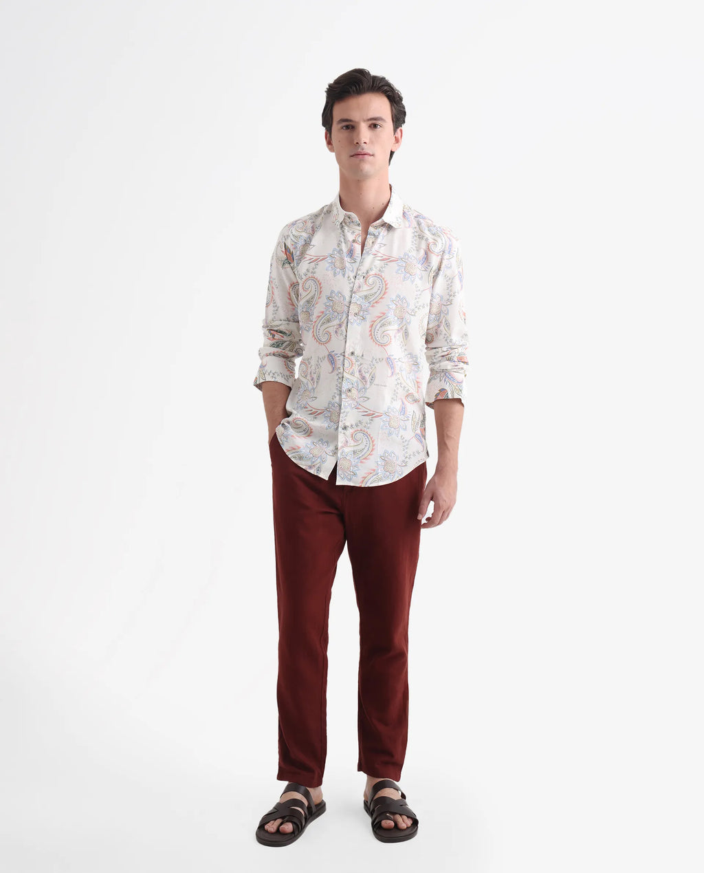 Rare Rabbit Men's Cecilia Off White Viscose Paisley Print Regular Fit Full Sleeve Collared Shirt
