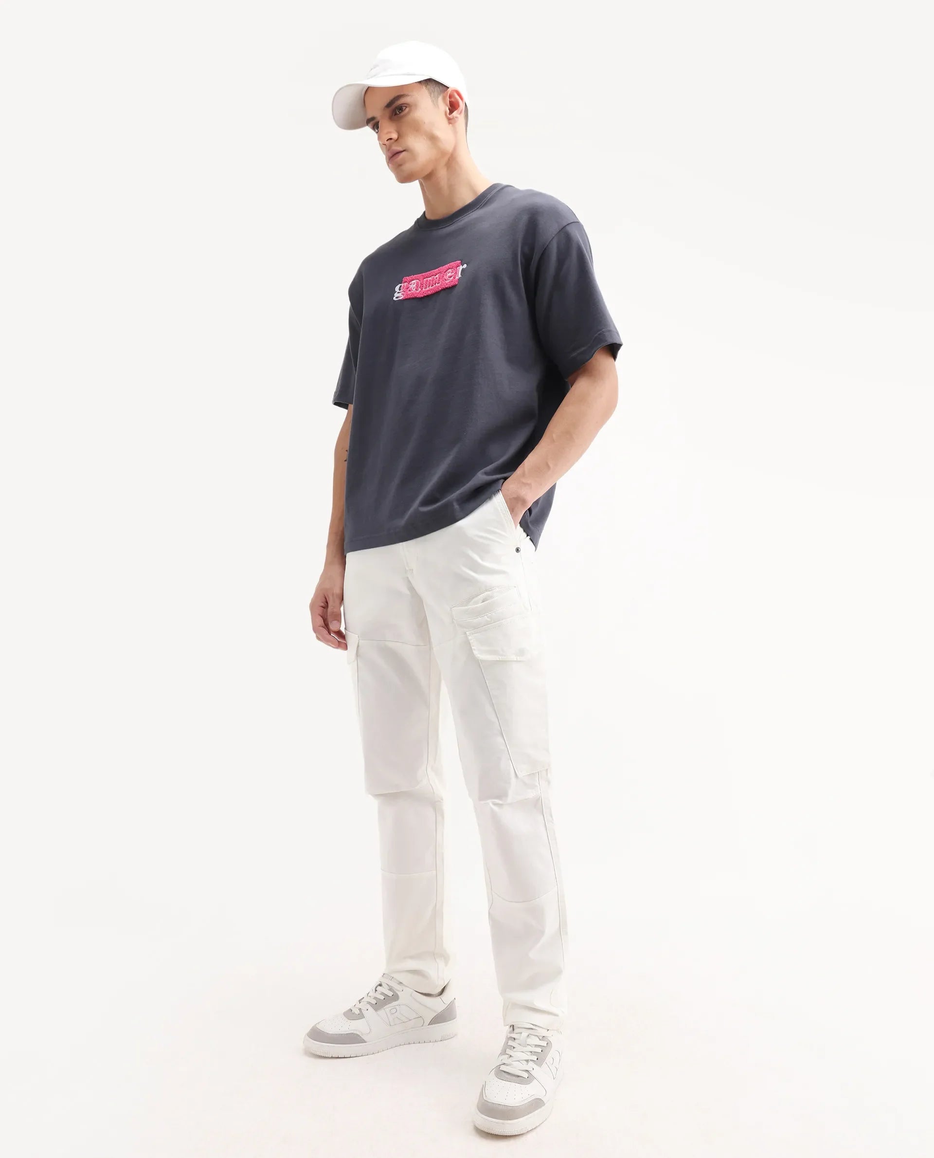 Rare Rabbit Men's Ceder-1 White Cotton Plain Regular Fit Trouser