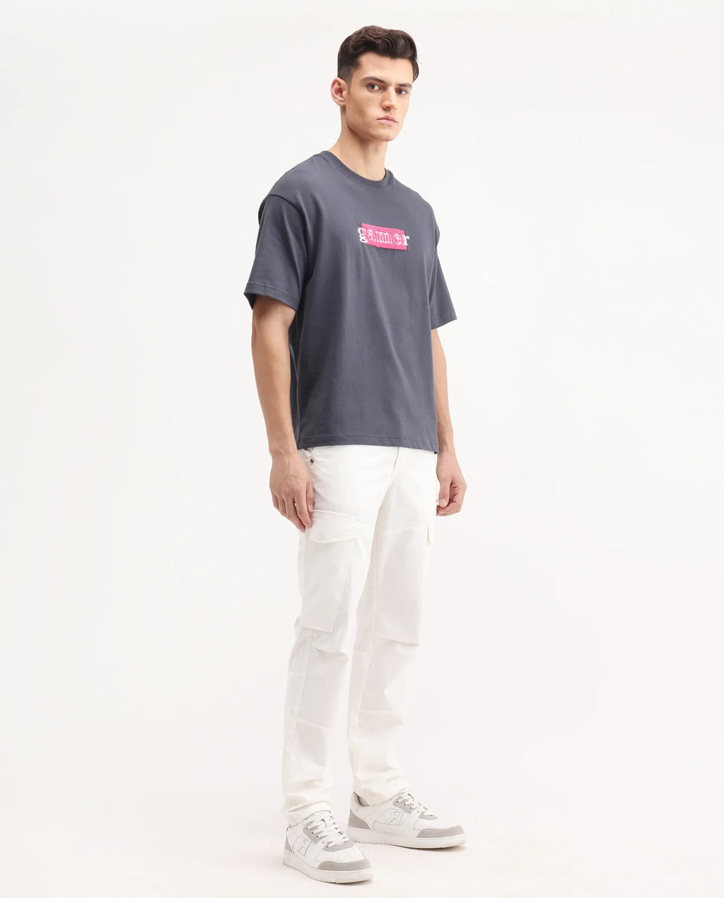Rare Rabbit Men's Ceder-1 White Cotton Plain Regular Fit Trouser