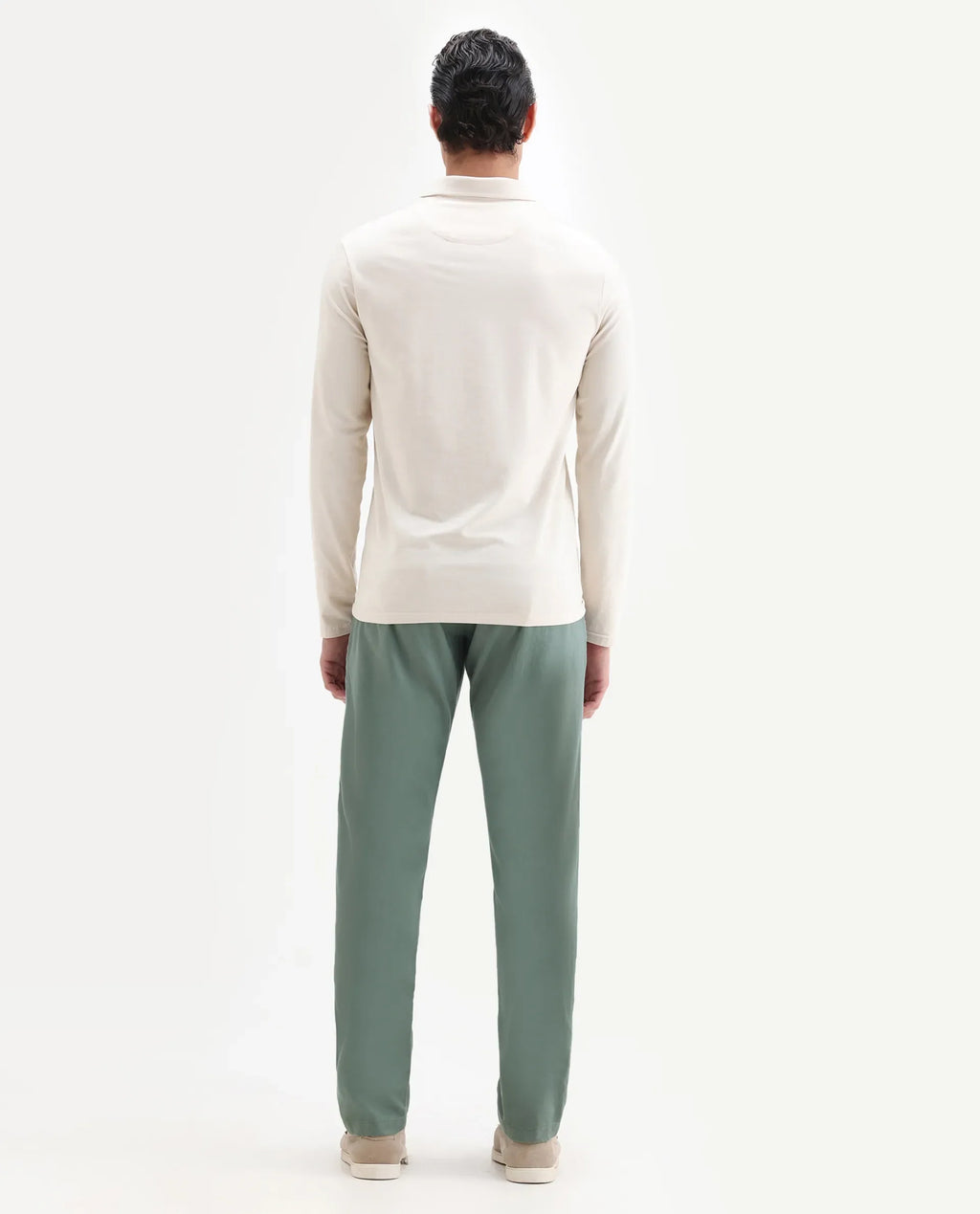Rare Rabbit Men's Cellular Green Cotton Plain Regular Fit Trouser