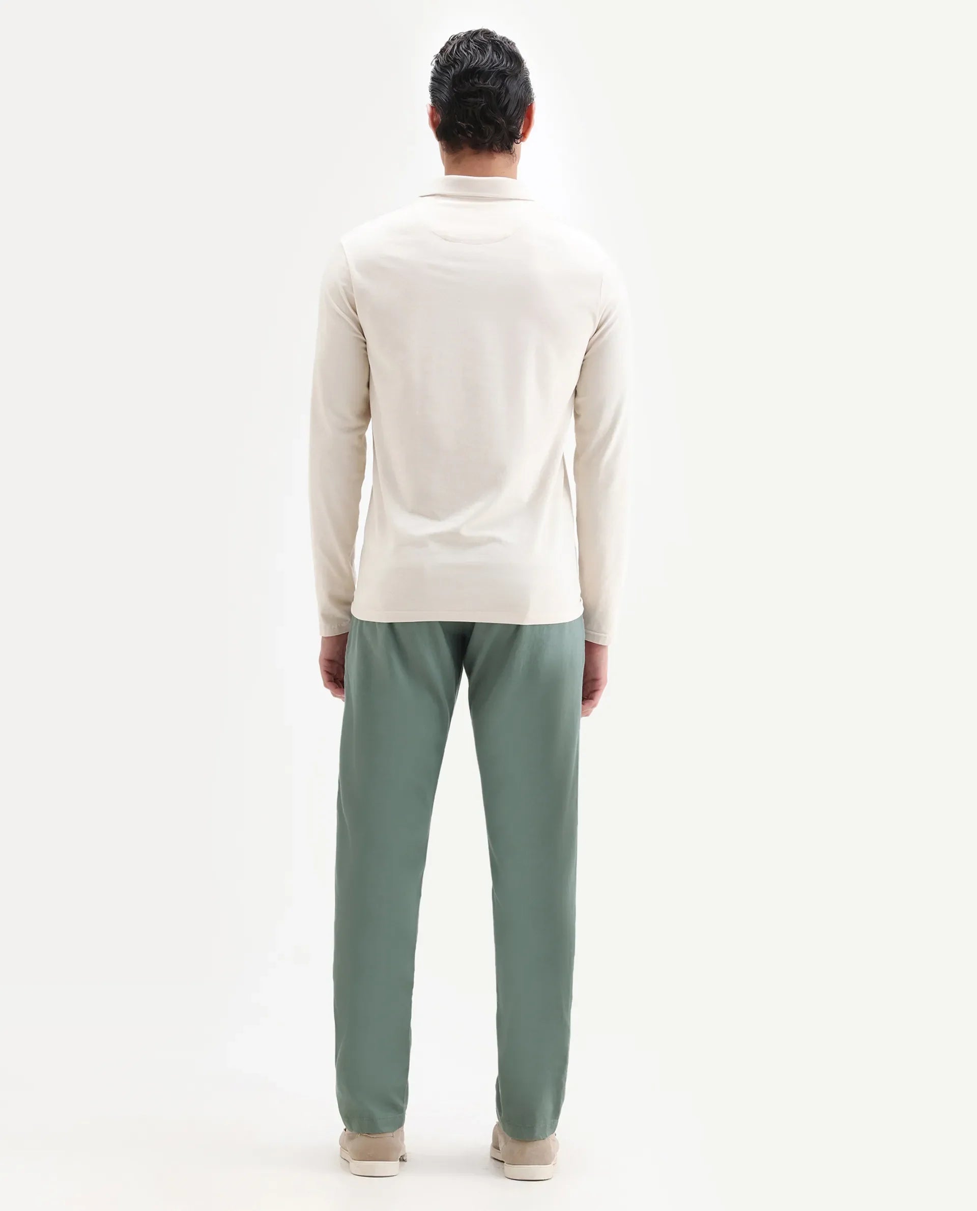Rare Rabbit Men's Cellular Green Cotton Plain Regular Fit Trouser