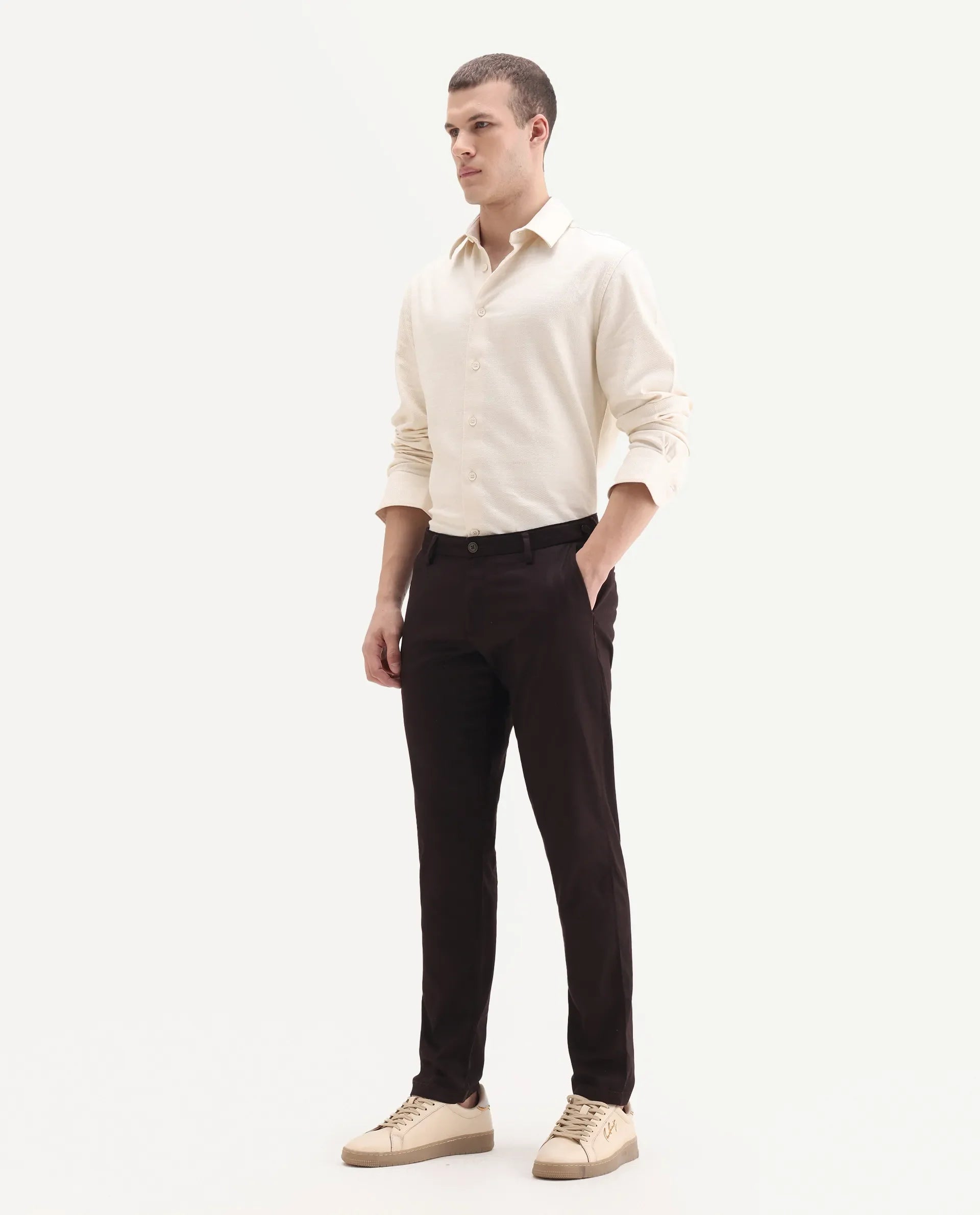 Rare Rabbit Men's Cellular Maroon Cotton Plain Regular Fit Trouser