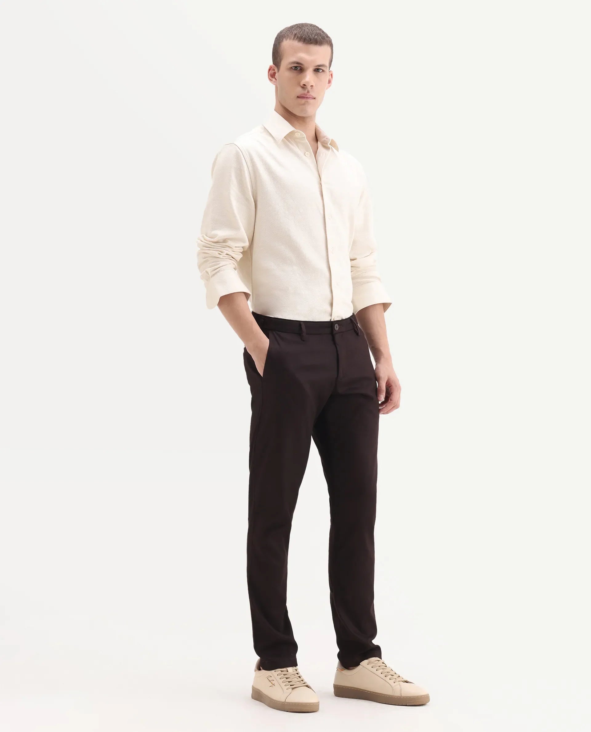Rare Rabbit Men's Cellular Maroon Cotton Plain Regular Fit Trouser