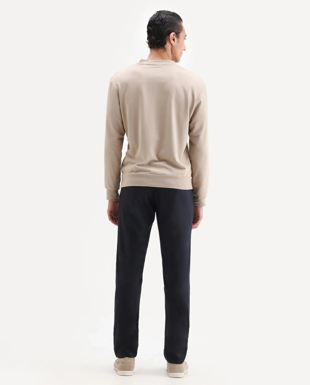 Rare Rabbit Men's Cellular Navy Cotton Plain Regular Fit Trouser