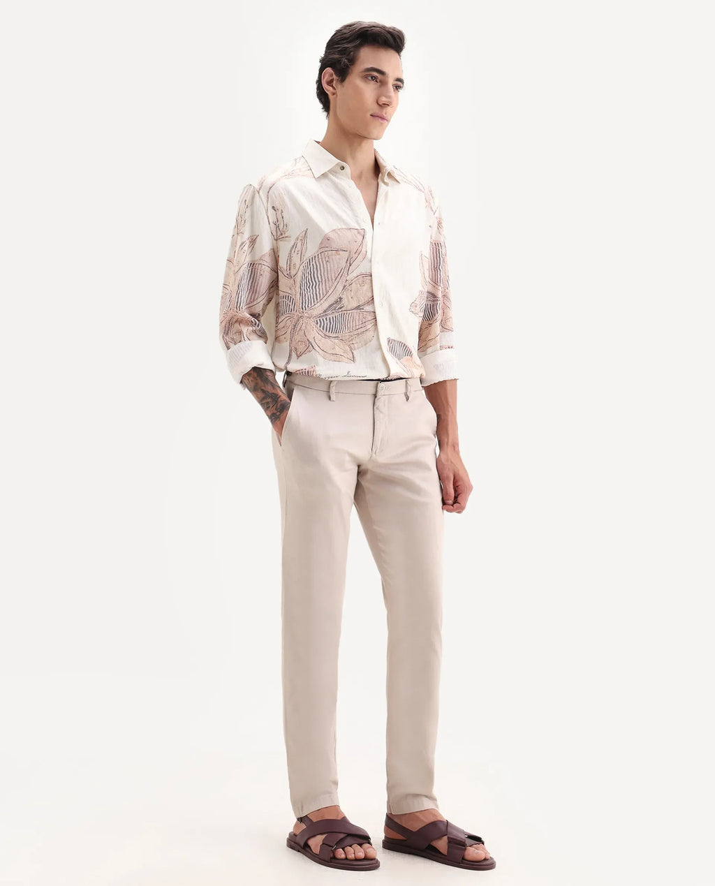Rare Rabbit Men's Cellular Light Pink Cotton Plain Regular Fit Trouser