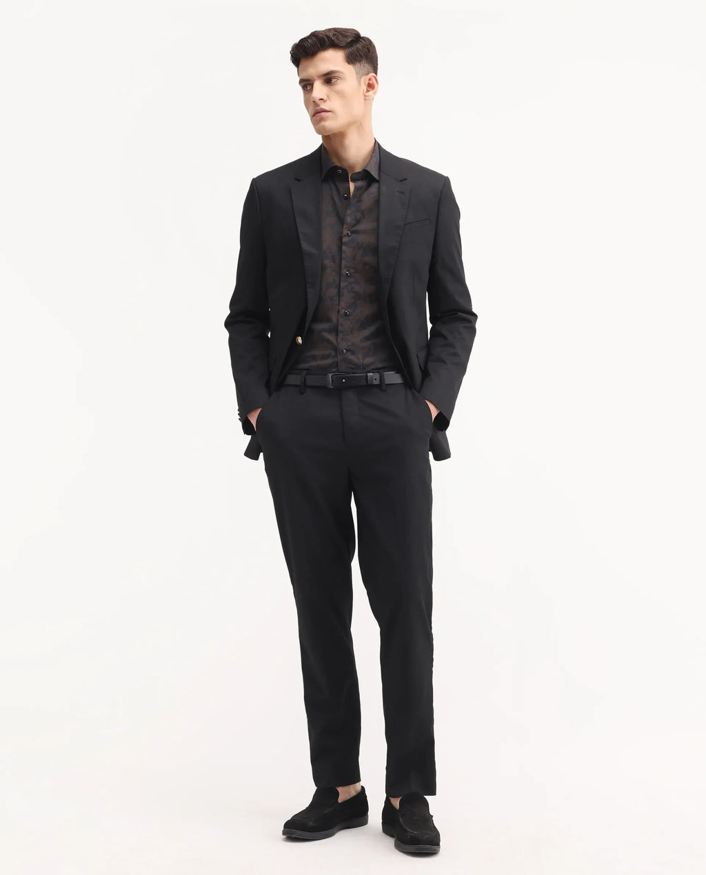 Rare Rabbit Men's Chamey Black Polyester Plain Regular Fit Trouser