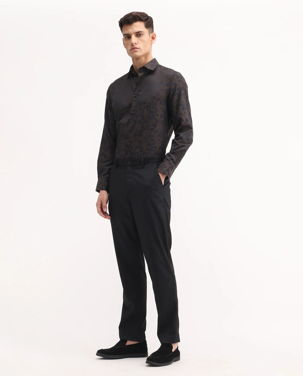 Rare Rabbit Men's Chamey Black Polyester Plain Regular Fit Trouser